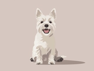 illustration features joyful West Highland White Terrier fluffy white coat. dog sits calmly showcasing its playful personality bright minimalist setting.