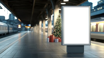 Blank space board using for product advertisement with christmas tree and gift background.