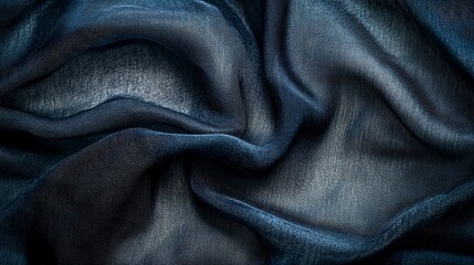 Close-up of soft, blue fabric with flowing, wavy texture.