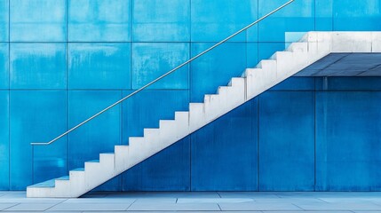 Obraz premium Modern concrete staircase against a bright blue wall.