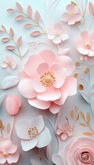 Beautiful paper flowers in soft pink and white tones create an elegant floral design perfect for weddings and decorations. Aesthetic art piece showcasing delicate craftsmanship and beauty.