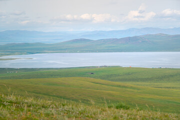 Obraz premium Ogii Lake, a freshwater lake in eastern Arkhangai, in central Mongolia, well known for its fish and for birdlife, Mongolia