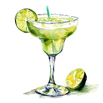 watercolor margarita cocktail with lime slice clip art preview
