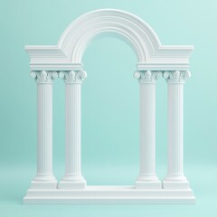 Elegant White Columns and Arch on Mint Green Background