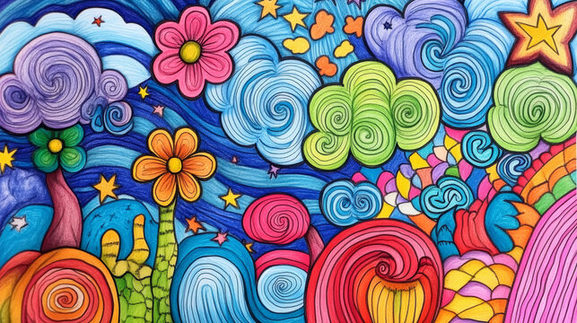 Add familiar items like flowers, clouds, stars, and trees. Patterns with large open spaces, such as waves, hearts, or clouds, are ideal for young colorers. 