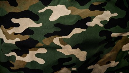 Fototapeta premium Close-up of a camouflage pattern in shades of green, brown, and black.
