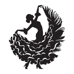 Flamenco dancer with dress silhouette vector art black color design and solid white background 