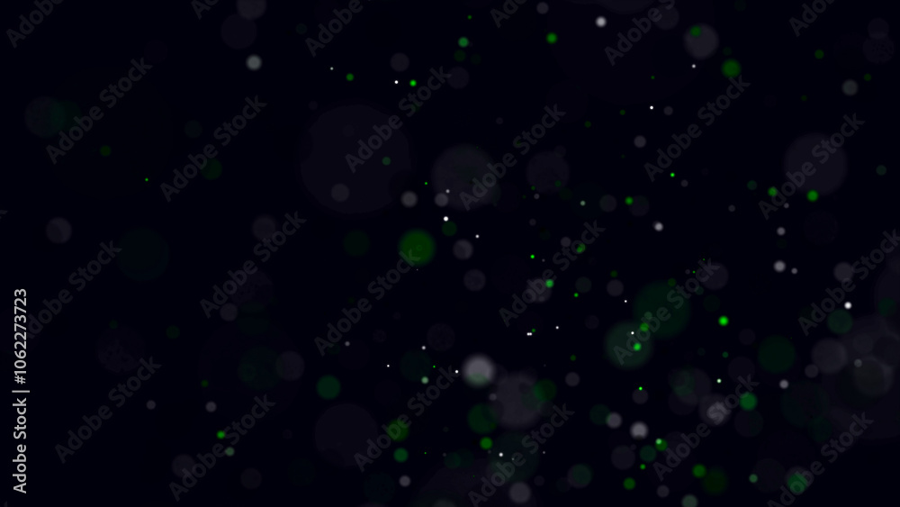 Aufkleber abstract dust particles with green light on dark background. science backdrop with moving glittering