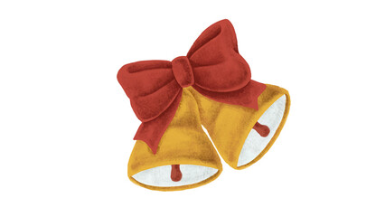 Christmas Golden Bell and Red Ribbon PNG