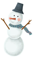christmas snowman with Winter blue scarf isolated on white