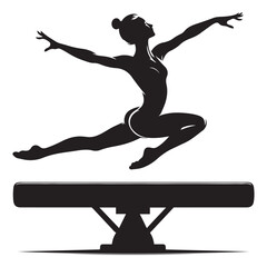   gymnast on balance beam silhouette vector black color white background 