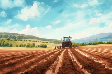 Obraz premium concept of agriculture with a tractor working in a field