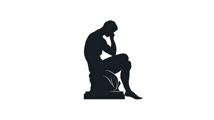 Black silhouette logo of a statue in a thinking pose.