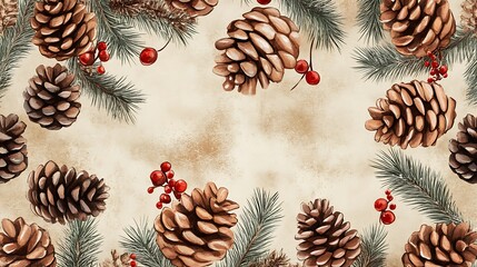 Obraz premium Christmas pinecone patterns with rustic textures