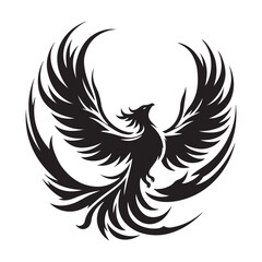 Obraz premium Phoenix rising Silhouette vector black color and solid white background