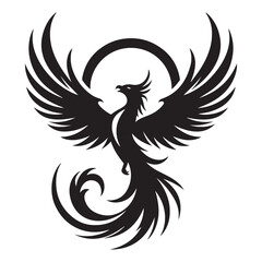Phoenix rising Silhouette  vector black color and solid white background