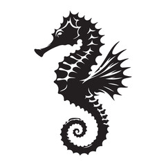 Seahorse floating Silhouette  vector black color and solid white background