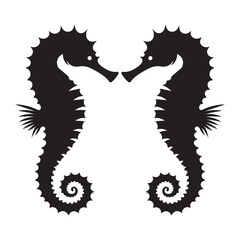 Seahorse floating Silhouette  vector black color and solid white background