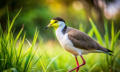 Obraz premium Captivating Masked Lapwing in Tall Grass