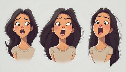 Cartoon depiction of a young woman expressing emotions in a stylized format.