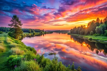 Obraz premium Stunning Sunrise Over Kirov River Coastline