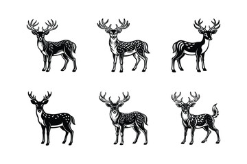 Deer sets icon silhouette vector illustration on white background.	