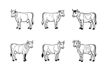 Cow sets icon black line out isolated on white background. Cow black silhouette icon.	
