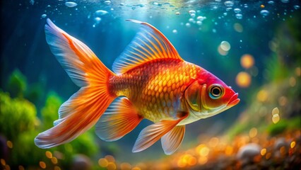 Fototapeta premium Closeup of Goldfish Swimming in Clear Water