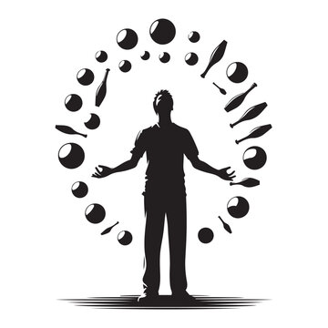 recommend clip art: Street performer juggling silhouette vector art black color design and solid white background 
