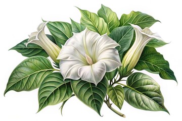 Fototapeta premium Vintage Botanical Illustration of White Datura Flower