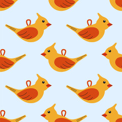 Colorful bird pattern on a light blue background ideal for textile design and crafts