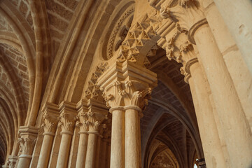 Serene Stone Archways of an Ancient Monastery Corridor