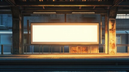 Obraz premium Blank advertising mockup board for advertisement at the train platform.