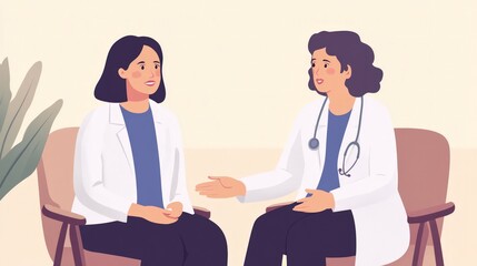 Fototapeta premium Asian patient receiving emotional support from a doctor at home. Discussing cancer pain with care and advice in a warm setting.