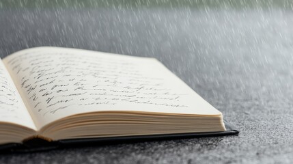 Fototapeta premium Rain Falling on an Open Diary Page