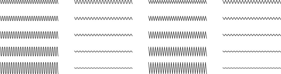 Set of seamless wavy - curvy and zigzag - criss cross horizontal lines. Vector Graphic design elements