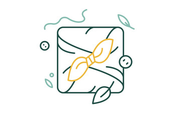 Vector linear minimal illustration. Traditional Japanese wrapping cloths. Furoshiki technique, textile wrap - present knot package icon - silk and cotton package symbol.
