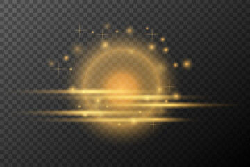 Light effect Golden isolated flare explosion shiny dust line solar flare spark star neon light, vector effect	
