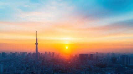 Fototapeta premium Bright Sunrise Over Cityscape