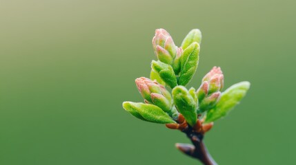 Fresh Green Buds on a Tree Branch in Springtime