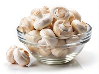 Fresh Sliced Champignon Mushrooms in Glass Bowl