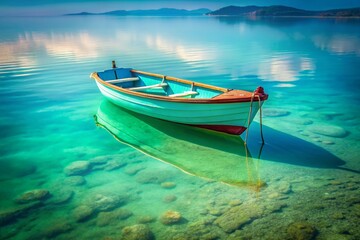 Serene Turquoise Waters with a Candid Boat Reflection