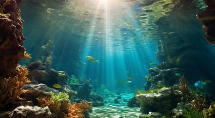 Obraz premium coral blue water background, oceanic view of coral blue water, underwater life