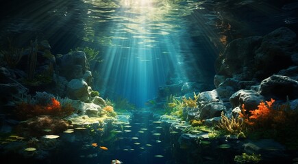 Obraz premium coral blue water background, oceanic view of coral blue water, underwater life