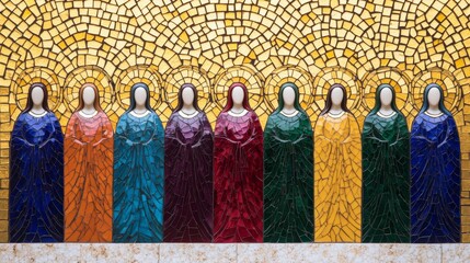 All Saints' Day celebration: solemn, veneration, reflection, prayer; vibrant palette 