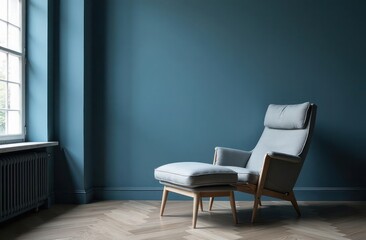 Elegant Minimalist Armchair by Blue Wall in Sunlit Room Corner