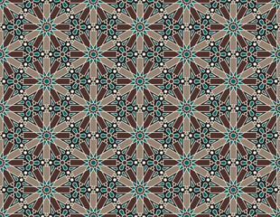 Turquoise, mint, brown - arabesque stylized in a seamless pattern.