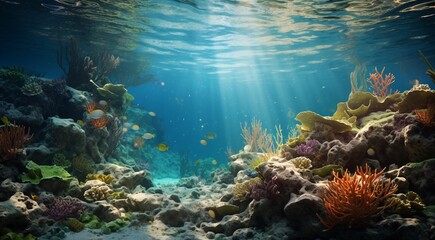 Naklejka premium coral blue water background, oceanic view of coral blue water, underwater life