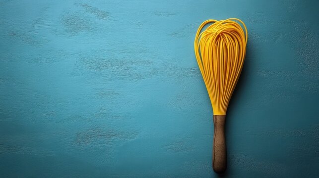 Minimalist Yellow Whisk on Turquoise Background for Modern Kitchen Decor and Cooking Illustrations