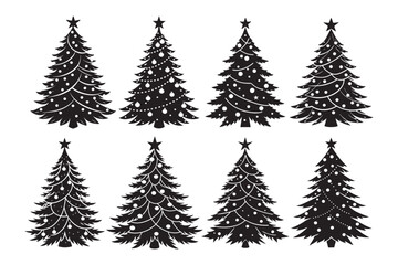 Christmas tree silhouette Bundle, Christmas tree silhouette vector illustration